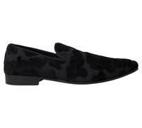 Dolce & Gabbana Mens Velvet Loafers Floral Pattern - Black Viscose - Size EU 44