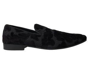 Dolce & Gabbana Mens Velvet Loafers Floral Pattern - Black Viscose - Size EU 44