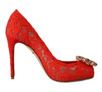 Dolce & Gabbana Red Taormina Lace Crystal Heels Womens Pumps Rayon - Size EU 35