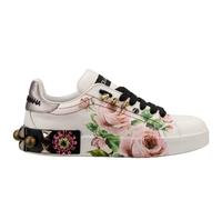 DOLCE & GABBANA Rose Crystal Pearl Studs Sneaker Shoes PORTOFINO White Pink