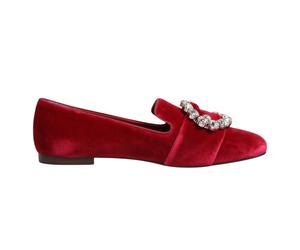 DOLCE & GABBANA Shoes Red Velvet Crystal Buckle Loafers Flats EU36 /US5.5 $1050