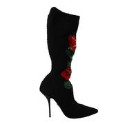 Dolce & Gabbana WoMens Black Stretch Socks Red Roses Booties Shoes Wool - Size 38.5 EU/IT