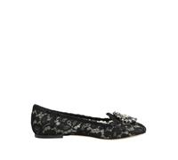Dolce & Gabbana Women's Exquisite Taormina Lace Flats with Crystal Flower Decoration - Black - 35.5 EU