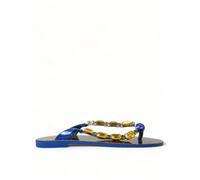 Dolce & Gabbana Womens Jeweled Thong Sandals Leopard Print - Blue Leather - Size EU 36