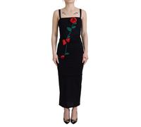 Dolce & Gabbana Women's Rose Embroidered Midi Dress in Black | Size: 42 Dolce & Gabbana Black 42