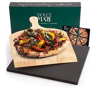 DOLCE MARE Pizza Stone Black - Pizza Stone Made of high-Quality Cordierite for The Oven & Grill - Baking Stone for Crispy Pizza just Like at The Italian Restaurant - Incl. Pizza Slider