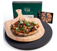 DOLCE MARE Pizza Stone Black & Round Incl. Pizza Slider - Pizza Stone Made of high Quality Cordierite for Oven & Grill - Baking Stone for Crispy Pizza Like at The Italian