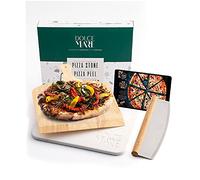DOLCE MARE Pizza Stone in Set incl. Wooden Pizza Slider & Pizza Cutter - Baking Stone Made of high-Quality Cordierite for Oven & Grill - Baking Stone for Crispy Pizza Like at The Italian Restaurant