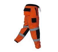 Dolce Vari 100% Polyester Hi Viz Mens Work Trousers Hi Viz Jogging Bottoms Safety Sweat Pants Multi Pockets Super Soft Hi Vis Cargo Security Work Wear Trousers (S, Orange Navy)