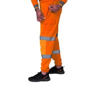 Dolce Vari 100% Polyester Hi Viz Mens Work Trousers Hi Viz Jogging Bottoms Safety Sweat Pants Multi Pockets Super Soft Hi Vis Cargo Security Work Wear Trousers (S, Orange)