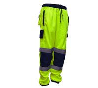 Dolce Vari 100% Polyester Hi Viz Mens Work Trousers Hi Viz Jogging Bottoms Safety Sweat Pants Multi Pockets Super Soft Hi Vis Cargo Security Work Wear Trousers (XXL, Yellow Navy)