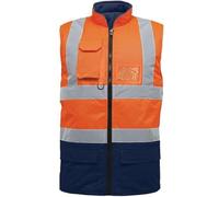 Dolce Vari 100% Polyester Hi Viz Vis Body Warmer Fleece Lined Reversible High Visibility Reflective Security Work Wear Waterproof Safety Body Warmer Jacket (M, Orange Navy)