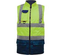 Dolce Vari 100% Polyester Hi Viz Vis Body Warmer Fleece Lined Reversible High Visibility Reflective Security Work Wear Waterproof Safety Body Warmer Jacket (S, Yellow)