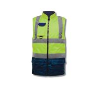 Dolce Vari 100% Polyester Hi Viz Vis Body Warmer Fleece Lined Reversible High Visibility Reflective Security Work Wear Waterproof Safety Body Warmer Jacket (XL, Yellow Navy)