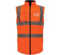 Dolce Vari 100% Polyester Hi Viz Vis Body Warmer Fleece Lined Reversible High Visibility Reflective Security Work Wear Waterproof Safety Body Warmer Jacket (S, Orange)