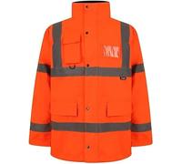 Dolce Vari 100% Polyester Waterproof Jackets Hi Vis Parka Coat High Visibility Safety Security Coat Reflective Storm Padded Jackets Hi Vis Long Coat (5XL, Orange)