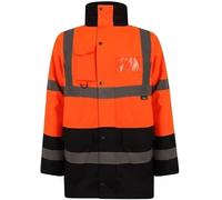 Dolce Vari 100% Polyester Waterproof Jackets Hi Vis Parka Coat High Visibility Safety Security Coat Reflective Storm Padded Jackets Hi Vis Long Coat (3XL, Orange Navy)
