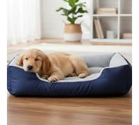 Dolce Vari Cat Bed & Dog Bed Basket with Fleece Lining - Soft Breathable Pet Sleeping Bed, Waterproof Non-Slip Base, Fibre Filled Pet Cushion Basket for Cats, Puppies & Dogs (Navy, 75x58x17cm)