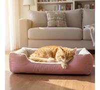 Dolce Vari Cat Bed & Dog Bed Basket with Fleece Lining - Soft Breathable Pet Sleeping Bed, Waterproof Non-Slip Base, Fibre Filled Pet Cushion Basket for Cats, Puppies & Dogs (Blush-Pink, 47x37x15cm)
