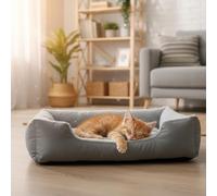 Dolce Vari Cat Bed & Dog Bed Basket with Fleece Lining - Soft Breathable Pet Sleeping Bed, Waterproof Non-Slip Base, Fibre Filled Pet Cushion Basket for Cats, Puppies & Dogs (Grey, 47x37x15cm)