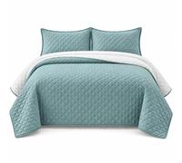 Dolce Vari DYDE REVERSIABLE BEDSPREAD, Reversible Bedspread Double Sided Quilted Bed Cover, Soft Lightweight Decorative Bedding Cover with Textured Finish DUCK EGG & WHITE | Double