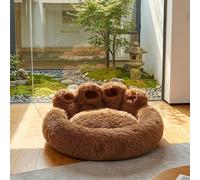 Dolce Vari Fluffy Calming Dog Bed Bear Paw Shape Plush Pet Bed Soft Cozy Sleeping Cushion For Small Medium Large Dogs & Cats (Coffee Brown, 60 cm)