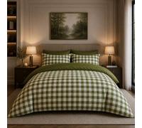 Dolce Vari Gingham Moor Check Microfibre Duvet Cover Set - Reversible Checked Quilt Cover with Matching Pillowcases - Soft, Lightweight Bedding Set - Easy-Care & Durable (GREEN, King)