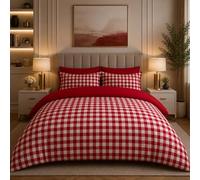 Dolce Vari Gingham Moor Check Microfibre Duvet Cover Set - Reversible Checked Quilt Cover with Matching Pillowcases - Soft, Lightweight Bedding Set - Easy-Care & Durable (RED, Single)