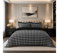 Dolce Vari Gingham Moor Check Microfibre Duvet Cover Set - Reversible Checked Quilt Cover with Matching Pillowcases - Soft, Lightweight Bedding Set - Easy-Care & Durable (BLACK, Single)