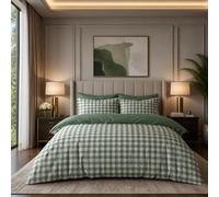 Dolce Vari Gingham Moor Check Microfibre Duvet Cover Set - Reversible Checked Quilt Cover with Matching Pillowcases - Soft, Lightweight Bedding Set - Easy-Care & Durable (SAGE GREEN, Double)