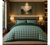 Dolce Vari Gingham Moor Check Microfibre Duvet Cover Set - Reversible Checked Quilt Cover with Matching Pillowcases - Soft, Lightweight Bedding Set - Easy-Care & Durable (FOREST GREEN, Single)