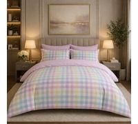 Dolce Vari Gingham Moor Check Microfibre Duvet Cover Set - Reversible Checked Quilt Cover with Matching Pillowcases - Soft, Lightweight Bedding Set - Easy-Care & Durable (PASTEL, King)