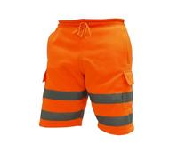 Dolce Vari Hi Vis Work Shorts Cargo Multi Pockets Hi Viz Reflective Tape Cargo Short Bottom Trouser | Hi Vis Safety Security Work Utility Jogger Combat Cargo Shorts (S, Orange)
