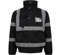 Dolce Vari Hi Viz High Visibility Bomber Jackets Work Wear Safety Jackets Reflective Security Hi Vis Bomber Jackets Coat Soft Warm Cozy Waterproof (XL, Black)