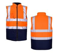 Dolce Vari High-Visibility Viz Vis Bodywarmer - Fleece Lined, Reversible, Waterproof & Reflective Workwear Gilet for Security & Safety (Orange Navy, Large)