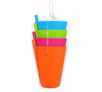 Dolce Vari Kids Plastic Drinking Glass with Straws Set | Reusable BPA Free Plastic Tumblers with Straws | Colourful Kids Cups | Lightweight Picnic Camping Outdoor Home Drinking Cups Set