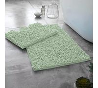 Dolce Vari Loops Microfibre Chenille 2 Piece Bath Mat & Toilet Pedestal Set Non Slip Bathroom Rug Set Extra Absorbent Soft Bath Mats, Quick Dry Toilet Mats (Sage Green)
