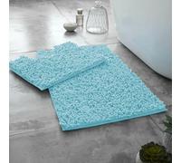Dolce Vari Loops Microfibre Chenille 2 Piece Bath Mat & Toilet Pedestal Set Non Slip Bathroom Rug Set Extra Absorbent Soft Bath Mats, Quick Dry Toilet Mats (Aqua)