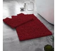 Dolce Vari Loops Microfibre Chenille 2 Piece Bath Mat & Toilet Pedestal Set Non Slip Bathroom Rug Set Extra Absorbent Soft Bath Mats, Quick Dry Toilet Mats (Deep Red)