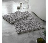 Dolce Vari Loops Microfibre Chenille 2 Piece Bath Mat & Toilet Pedestal Set Non Slip Bathroom Rug Set Extra Absorbent Soft Bath Mats, Quick Dry Toilet Mats (Silver)