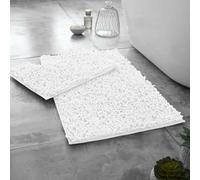 Dolce Vari Loops Microfibre Chenille 2 Piece Bath Mat & Toilet Pedestal Set Non Slip Bathroom Rug Set Extra Absorbent Soft Bath Mats, Quick Dry Toilet Mats (White)