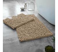 Dolce Vari Loops Microfibre Chenille 2 Piece Bath Mat & Toilet Pedestal Set Non Slip Bathroom Rug Set Extra Absorbent Soft Bath Mats, Quick Dry Toilet Mats (Natural)