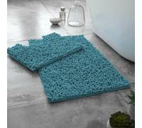 Dolce Vari Loops Microfibre Chenille 2 Piece Bath Mat & Toilet Pedestal Set Non Slip Bathroom Rug Set Extra Absorbent Soft Bath Mats, Quick Dry Toilet Mats (Teal)