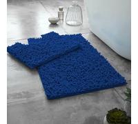 Dolce Vari Loops Microfibre Chenille 2 Piece Bath Mat & Toilet Pedestal Set Non Slip Bathroom Rug Set Extra Absorbent Soft Bath Mats, Quick Dry Toilet Mats (Royal Blue)