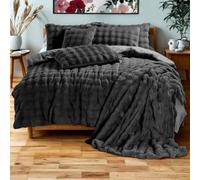 Dolce Vari Luxury Bubble Square Teddy Duvet Cover Set Super Soft Fluffy Warm & Cosy Bedding Set with Pillowcases (Charcoal, Double)