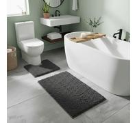 Dolce Vari Luxury Super Soft 2 Piece Zero Twist Bath Mat Pedestal Set Non Slip, Extra Absorbent 100% Microfibre Bathroom Toilet Rug, Regular (Black)