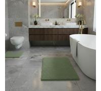 Dolce Vari Luxury Super Soft 2 Piece Zero Twist Bath Mat Pedestal Set Non Slip, Extra Absorbent 100% Microfibre Bathroom Toilet Rug, Regular (Sage-Green)
