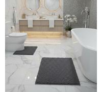 Dolce Vari Luxury Super Soft 2 Piece Zero Twist Bath Mat Pedestal Set Non Slip, Extra Absorbent 100% Microfibre Bathroom Toilet Rug, Regular (Charcoal)