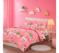 Dolce Vari Magical Unicorn Fairy Princess Bedding Set - Soft Girls Kids Duvet Cover & Pillowcase with Rainbow Design for Dreamy Bedrooms (Double Duvet Cover Set)