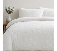 Dolce Vari Premium Daisy Embossed Teddy Fleece Bedding Set - Super Soft Warm Duvet Covers for Cozy Winter Nights (White, Double)